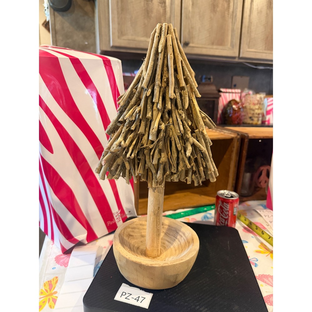Pink Zebra Rustic Natural Wood Twig Driftwood Christmas Tree Soaker Decor 15.5"